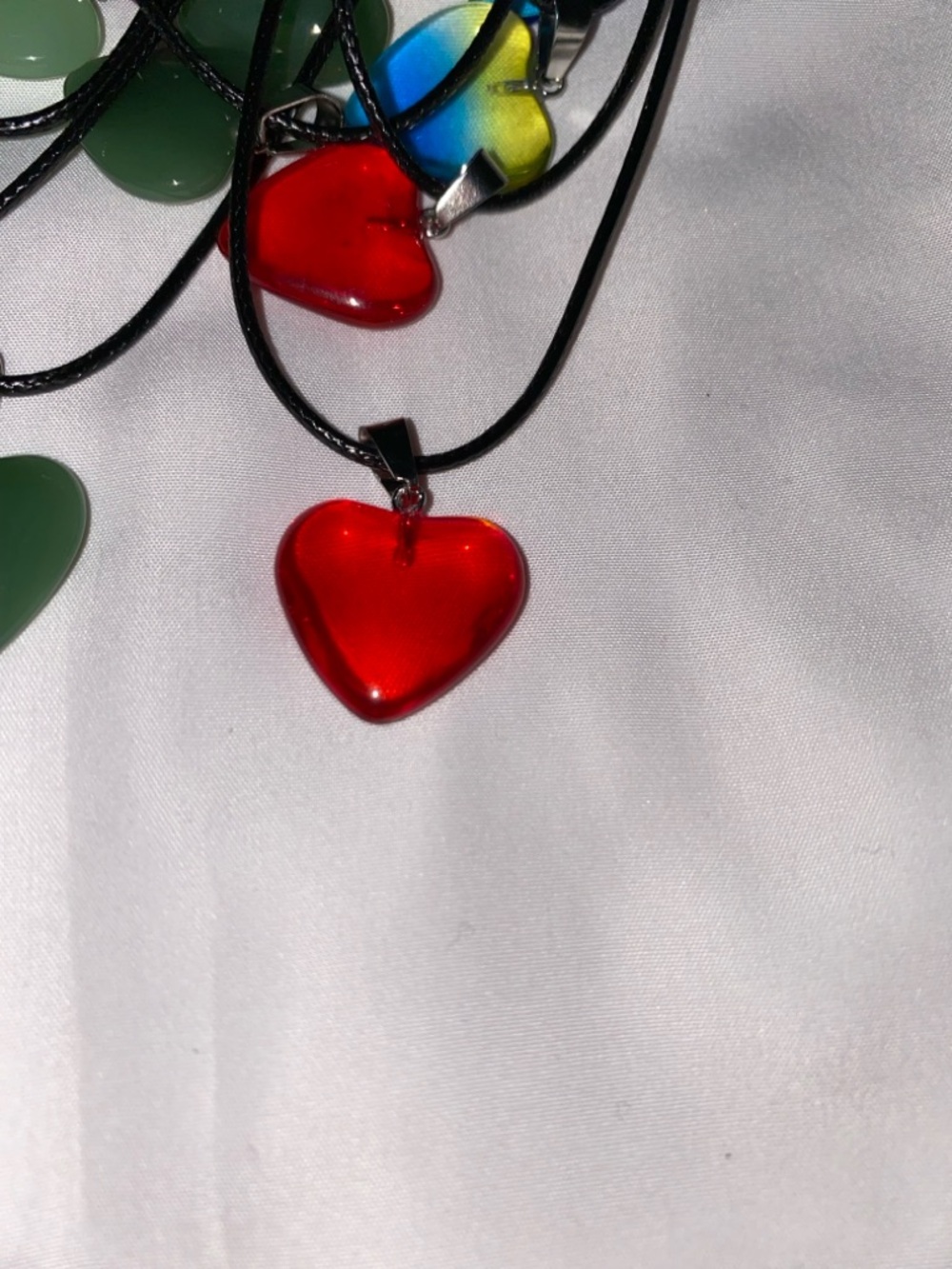 1- Heart Glass Pendant Necklace - Classic Glass Heart Charm & leather necklace